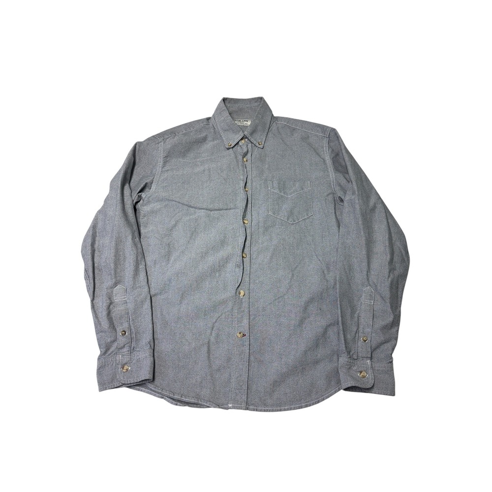 Pistol Lake Mens Grey Oxford Cloth Button Down Shirt Long Sleeve L Made in USA